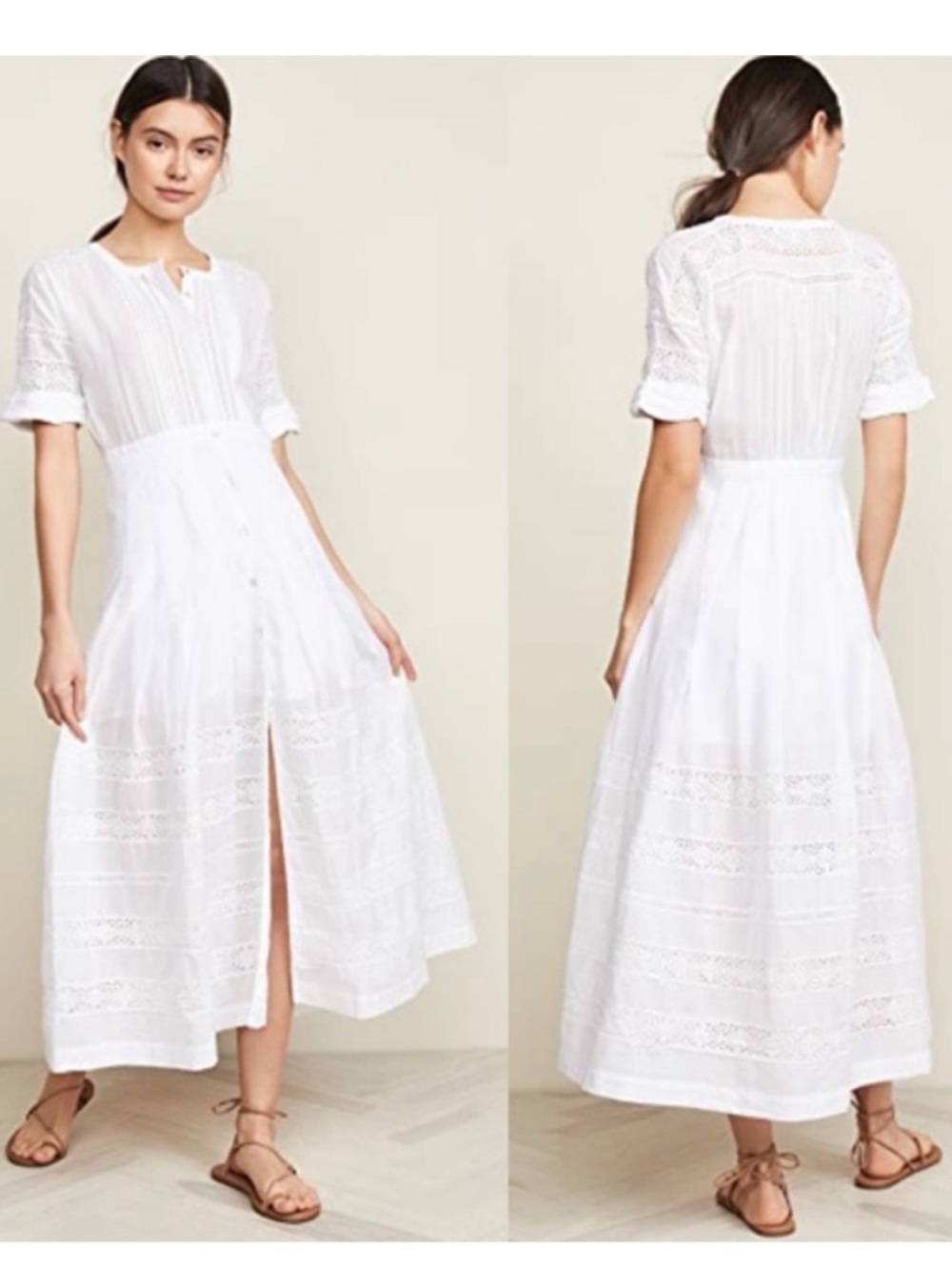 LoveShackFancy White Edie Button-Front Maxi Dress